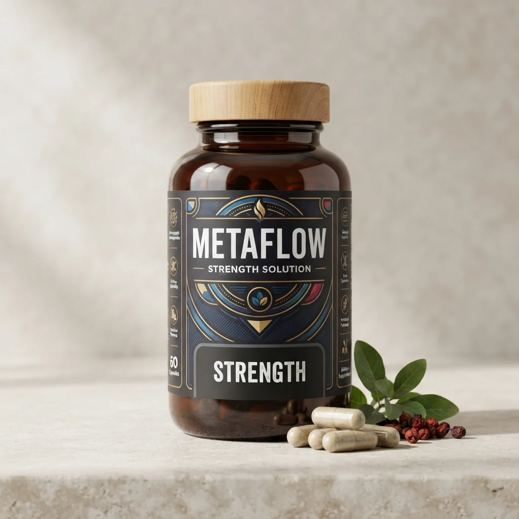 MetaFlow Strength Solution vita kapslar i vit flaska